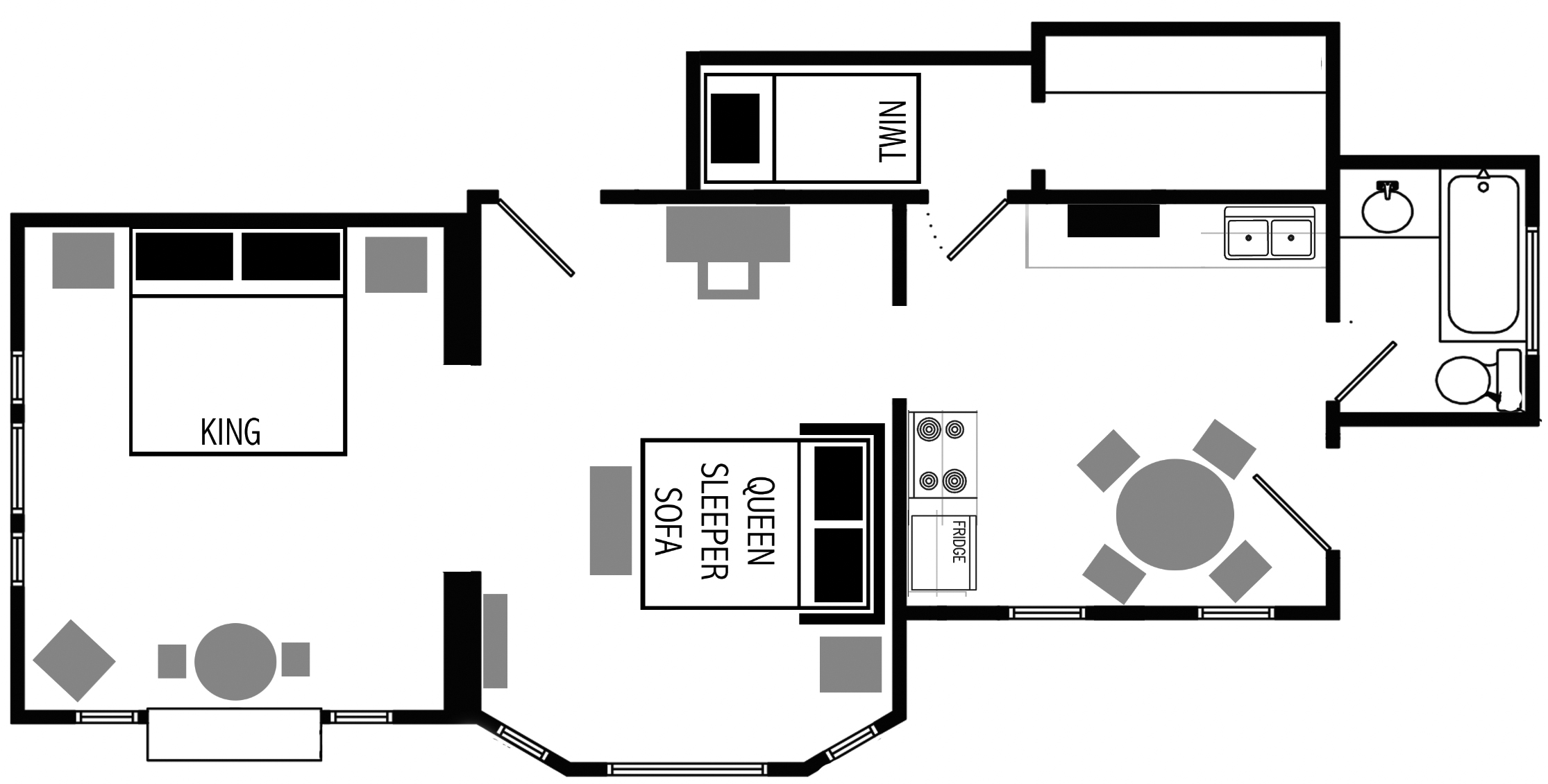 1-bedroom Vacation Rental Floor Plan